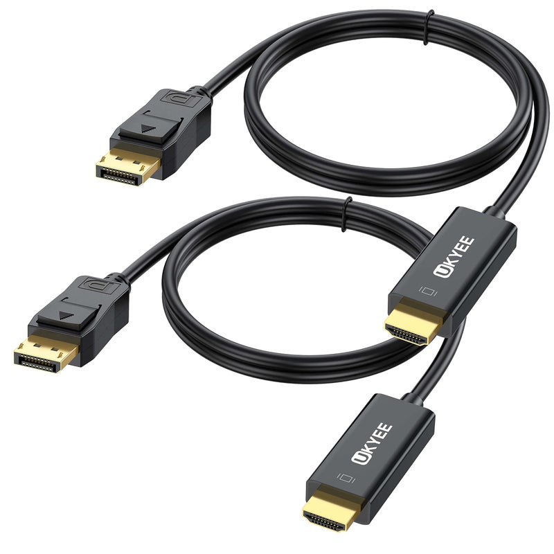 UKYEE 4K Displayport to HDMI Cable 6FT 2-Pack, Display Port (DP) to HDMI Adapter 6FT Male to Male Cord Converter for PCs to HDTV, Monitor, Projector. - Image 1